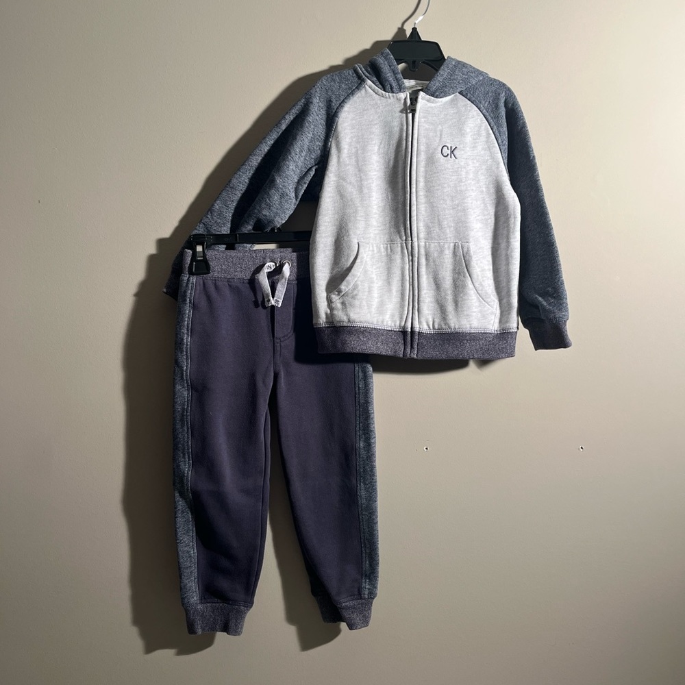 Calvin Klein Toddler Boy Blue and Gray Hoodie Jacket and Sweatpants